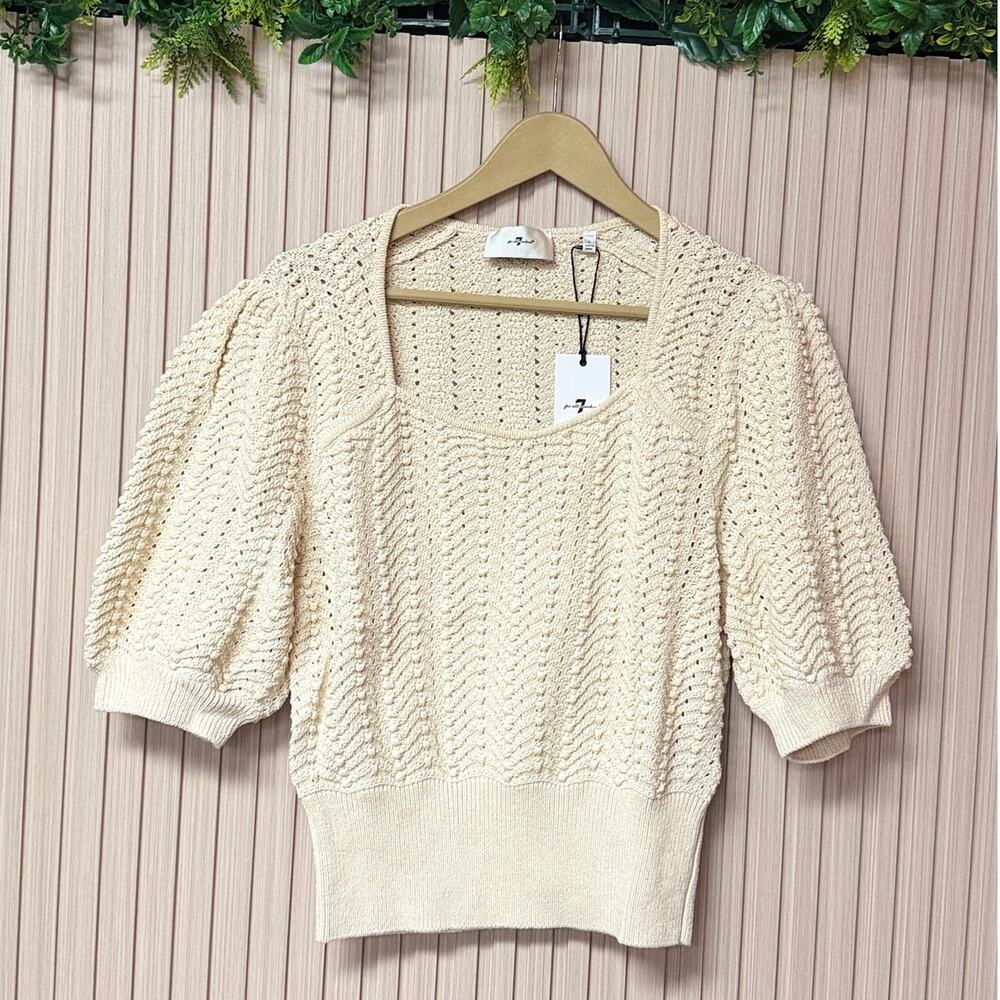 7 For All Mankind Sweetheart Pointelle Knit Sweater Beige Size L